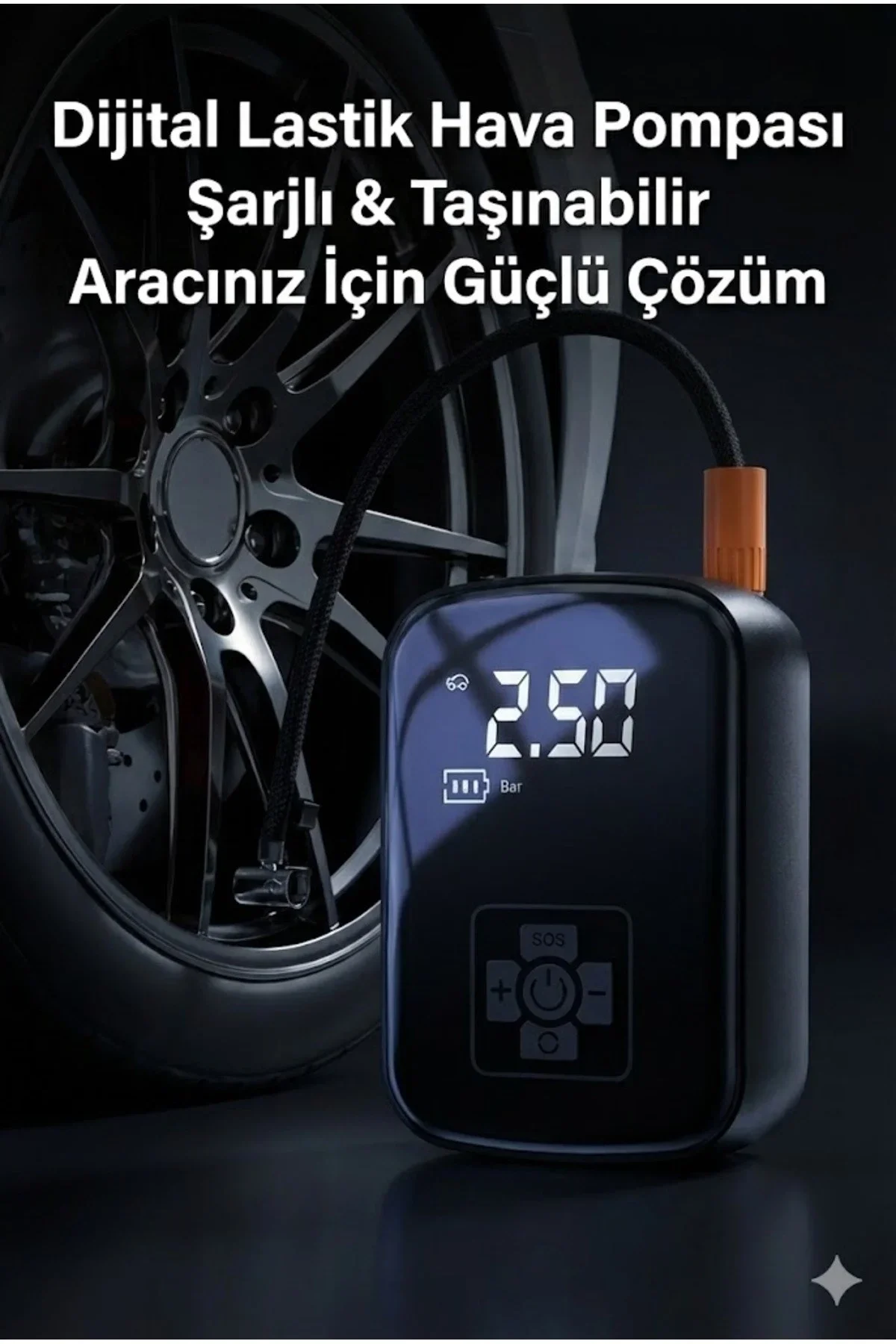 Dijital Şarjlı Araç Lastik Hava Pompası Kompresör Taşınabilir LED Ekranlı görsel 2