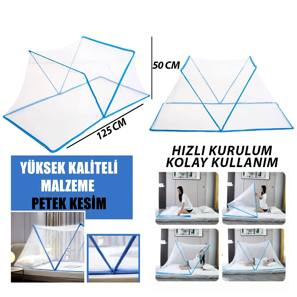 Bebek ve Çocuk Portatif Sinek Koruyucu Cibinlik 50x125 cm görsel 2