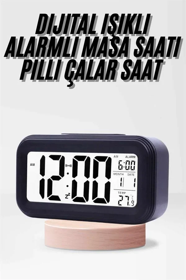 Dijital Işıklı Alarmlı Çalışma Masası Ekran Pilli Çalar Saat görsel 2