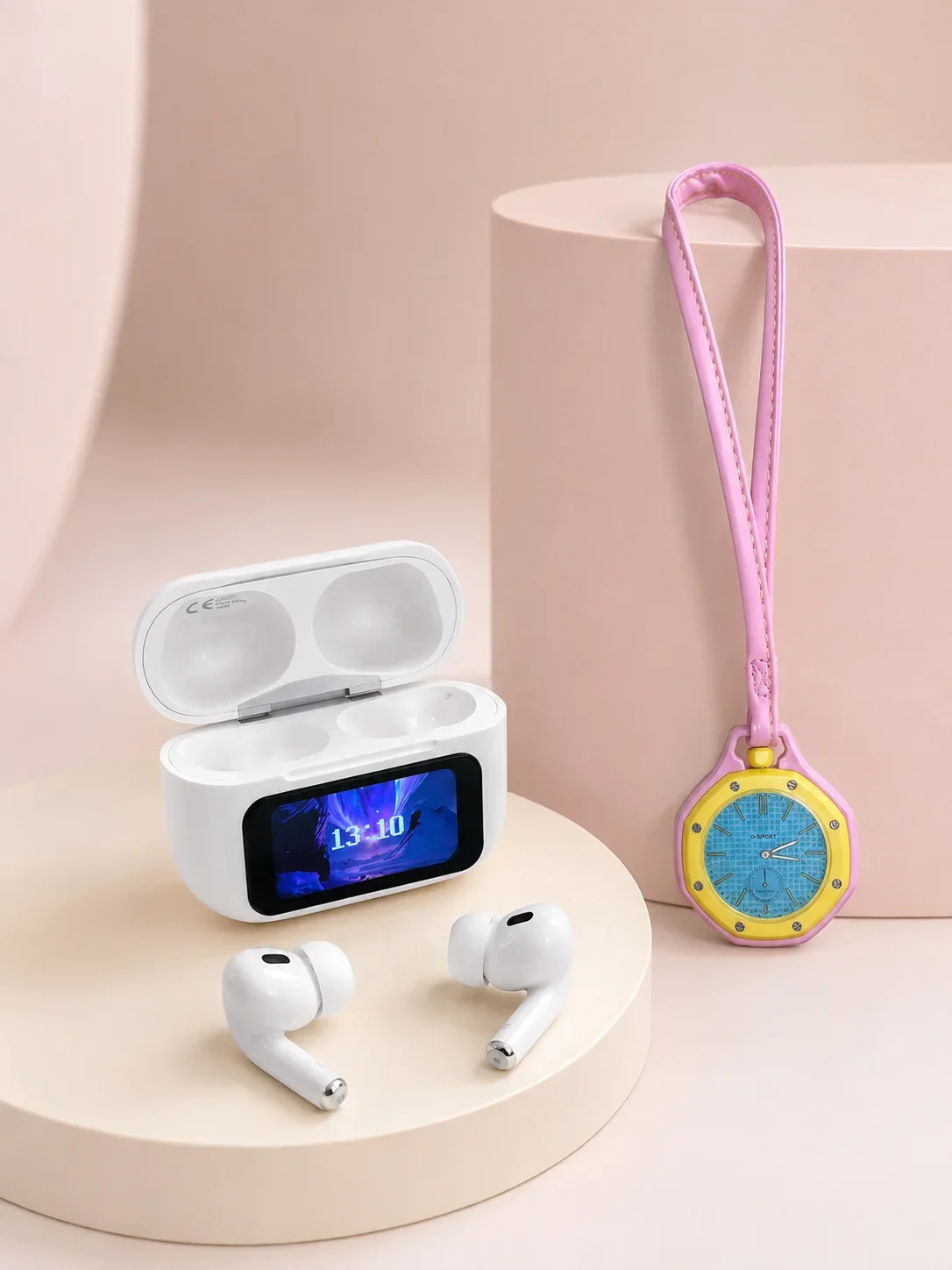 Bluetooth 5.4 Kablosuz Kulaklık Pembe Askılı og Charm Saat İkili Set görsel 4