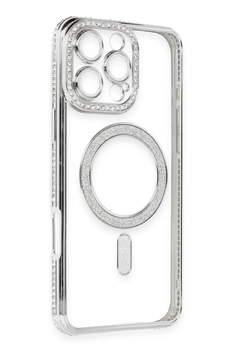 Apple iPhone 16 Pro Kılıf Joke Simli Magneticsafe Kılıf - Gümüş görsel 3