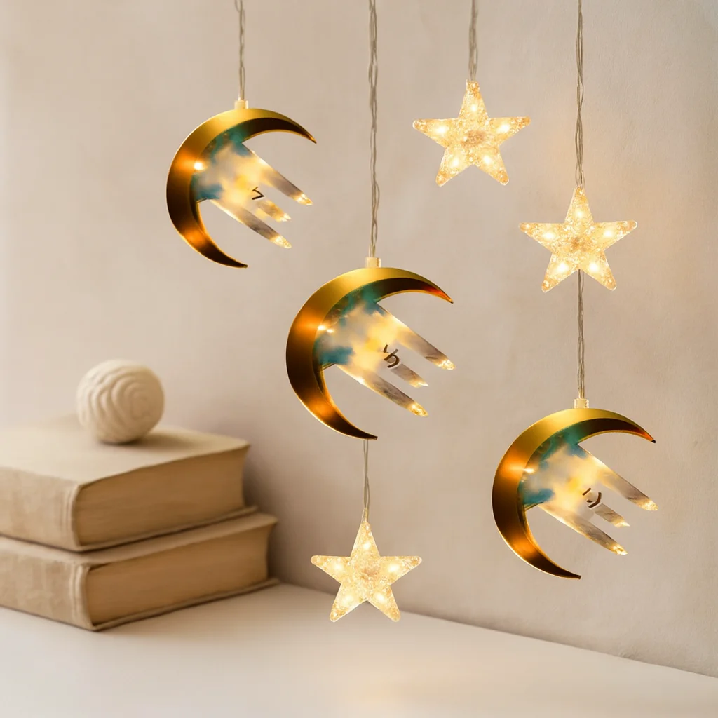 Ramazan LED Perde Lamba 3m Fişli Eklemeli Hilal Ca Yıldız