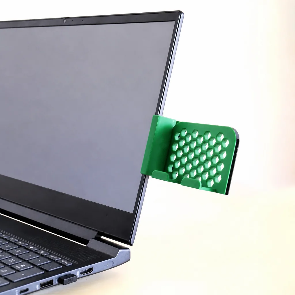 3D Baskı Monitor Telefon Tutucu - Petek Desenli Laptop Kenar Telefon Tutucu-Yeşil görsel 2