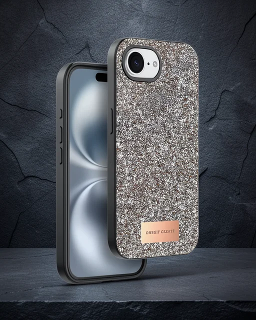 Onegif Apple İphone 16e Bright Simli Kapak - Çöl Titanyum