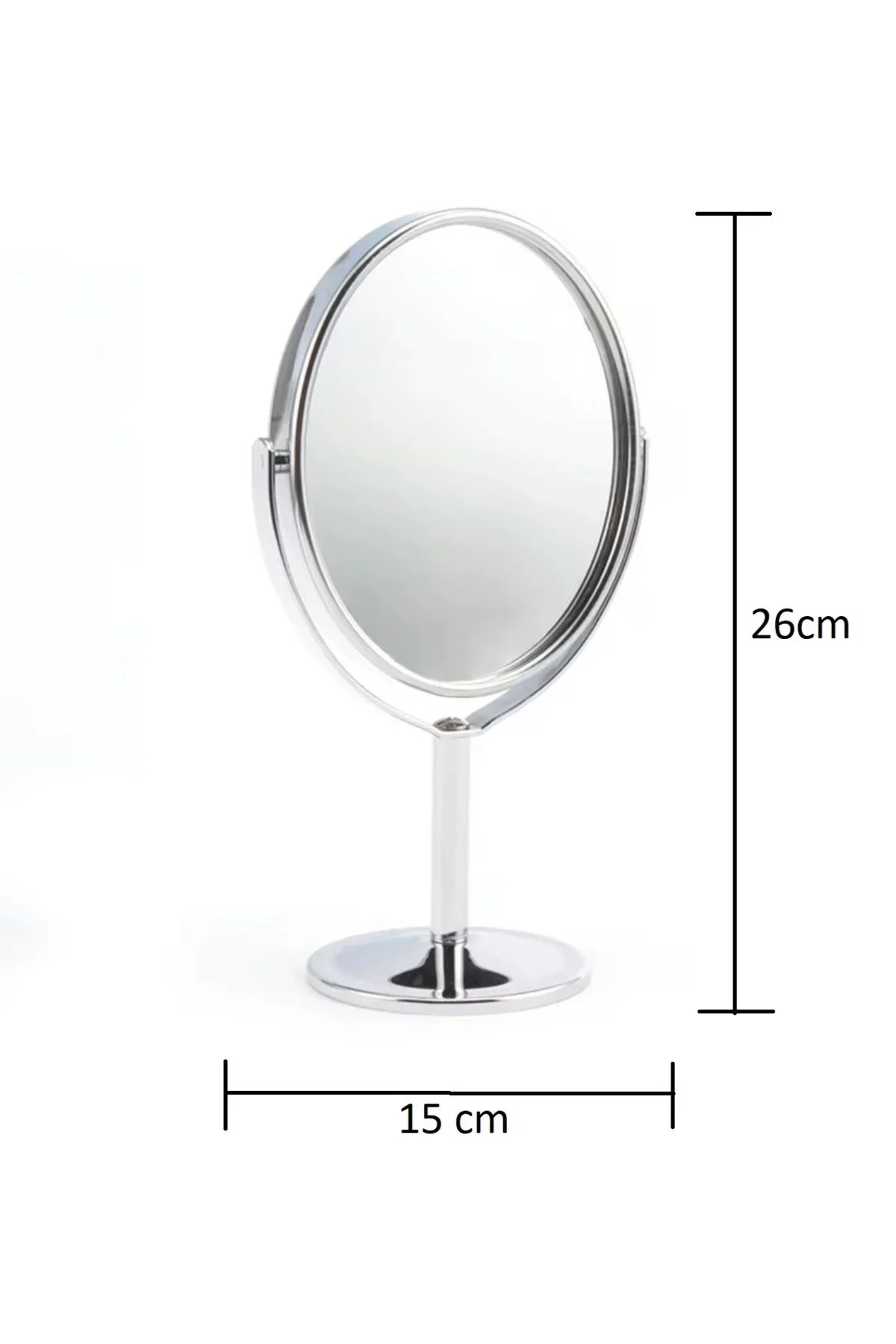 Oval Masaüstü Ayaklı 360° Dönebilen, İşyeri, Seyahat İçin ni Krom Ayna 15X25CM görsel 3