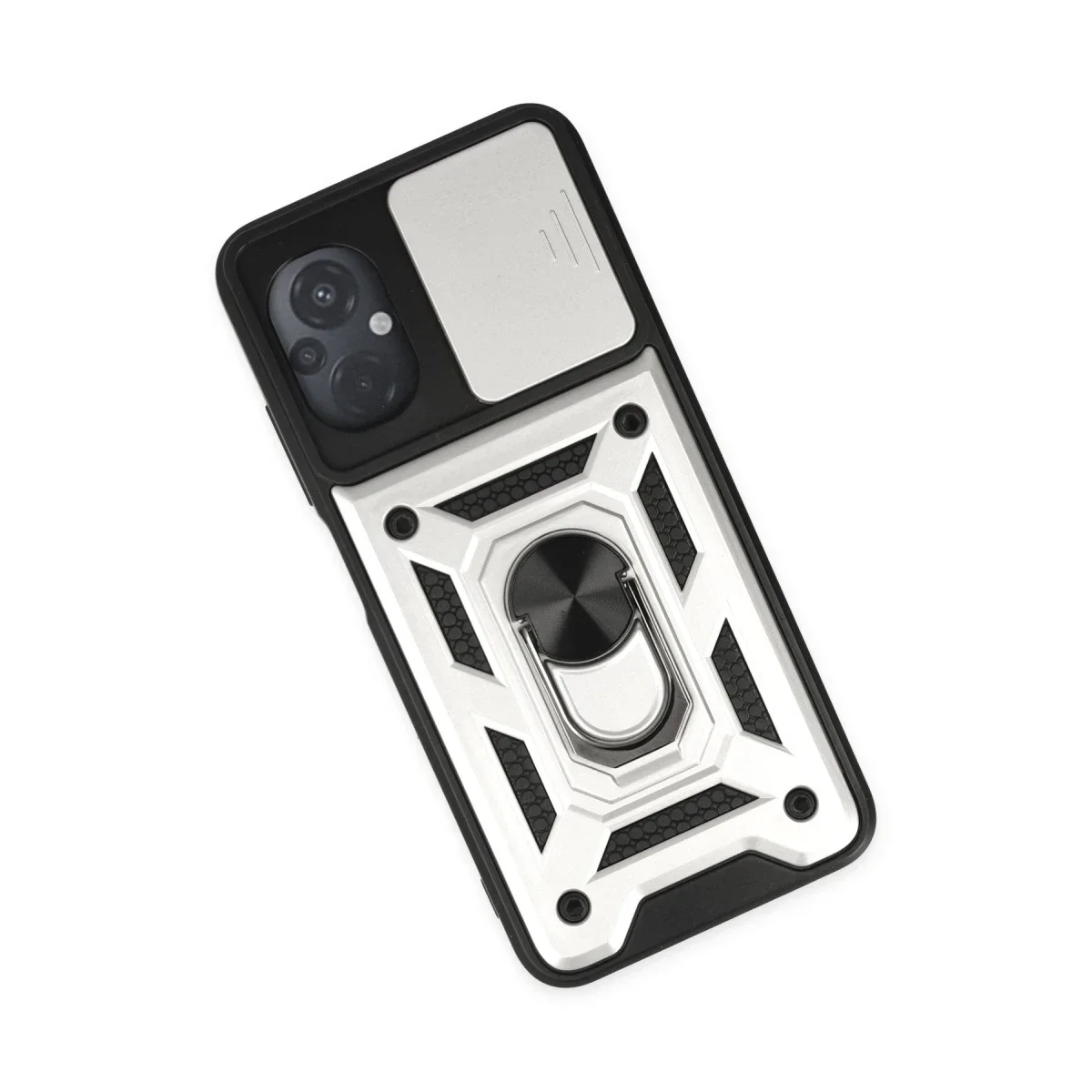 Xiaomi Poco M5 Kılıf Pars Lens Yüzüklü Silikon - Gümüş görsel 3