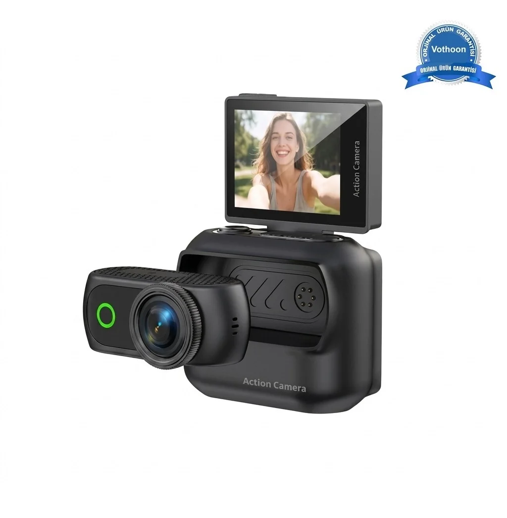1080P Dijital Video Kamera (32GB) Kart Dijital Vlog Fotoğraf Makinesi Türkçe Siyah