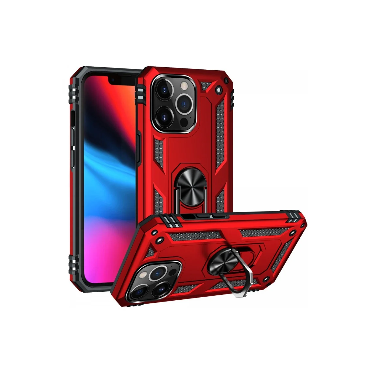 Apple İphone 13 Pro Kılıf Sofya Yüzüklü Silikon Kapak - Kırmızı görsel 2