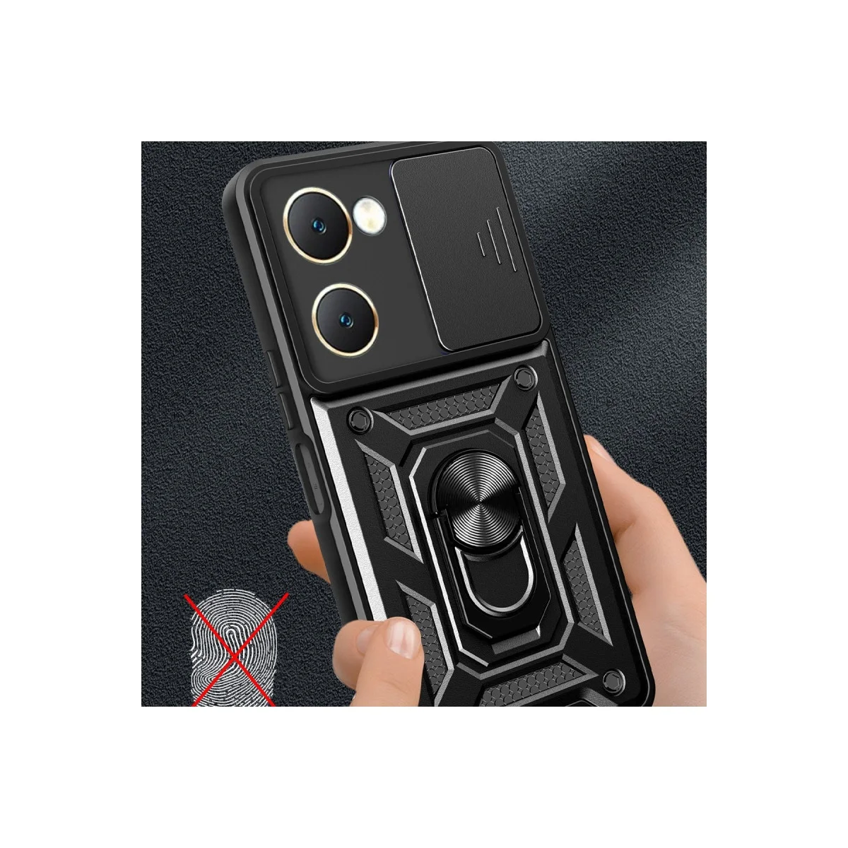 Vivo Y18 Kılıf Pars Lens Yüzüklü Silikon - Siyah görsel 3