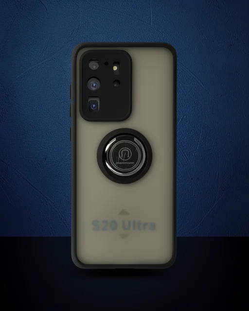 Samsung Galaxy S20 Ultra Kılıf Montreal Yüzüklü Silikon Kapak - Siyah
