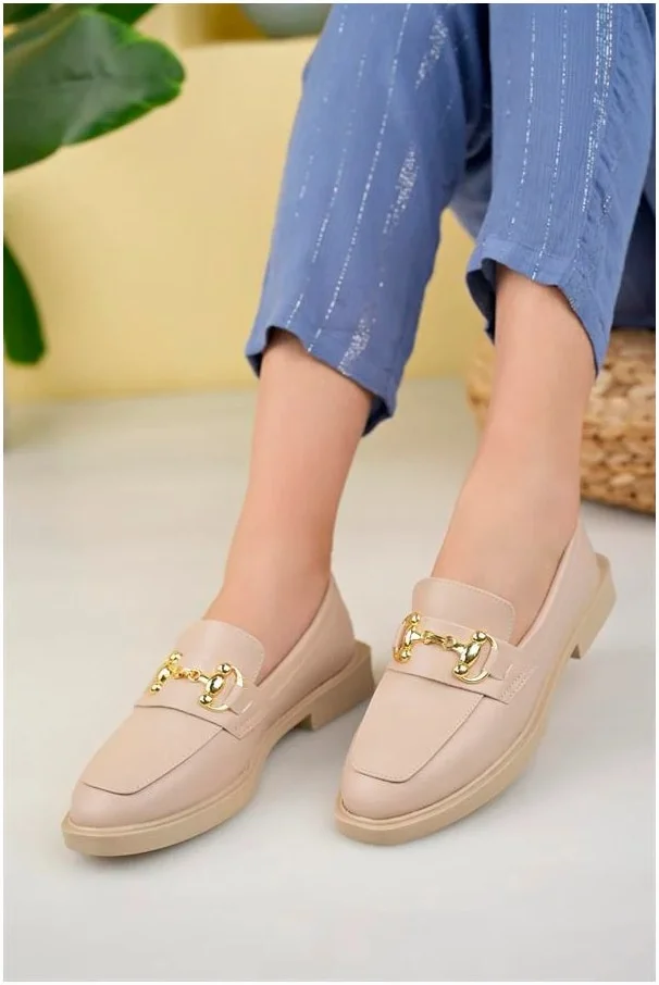 Kadın Loafer Tokalı Ayakkabı Ayakkabı Topuklu Taban Kalın Cilt Casual Ofis Deri