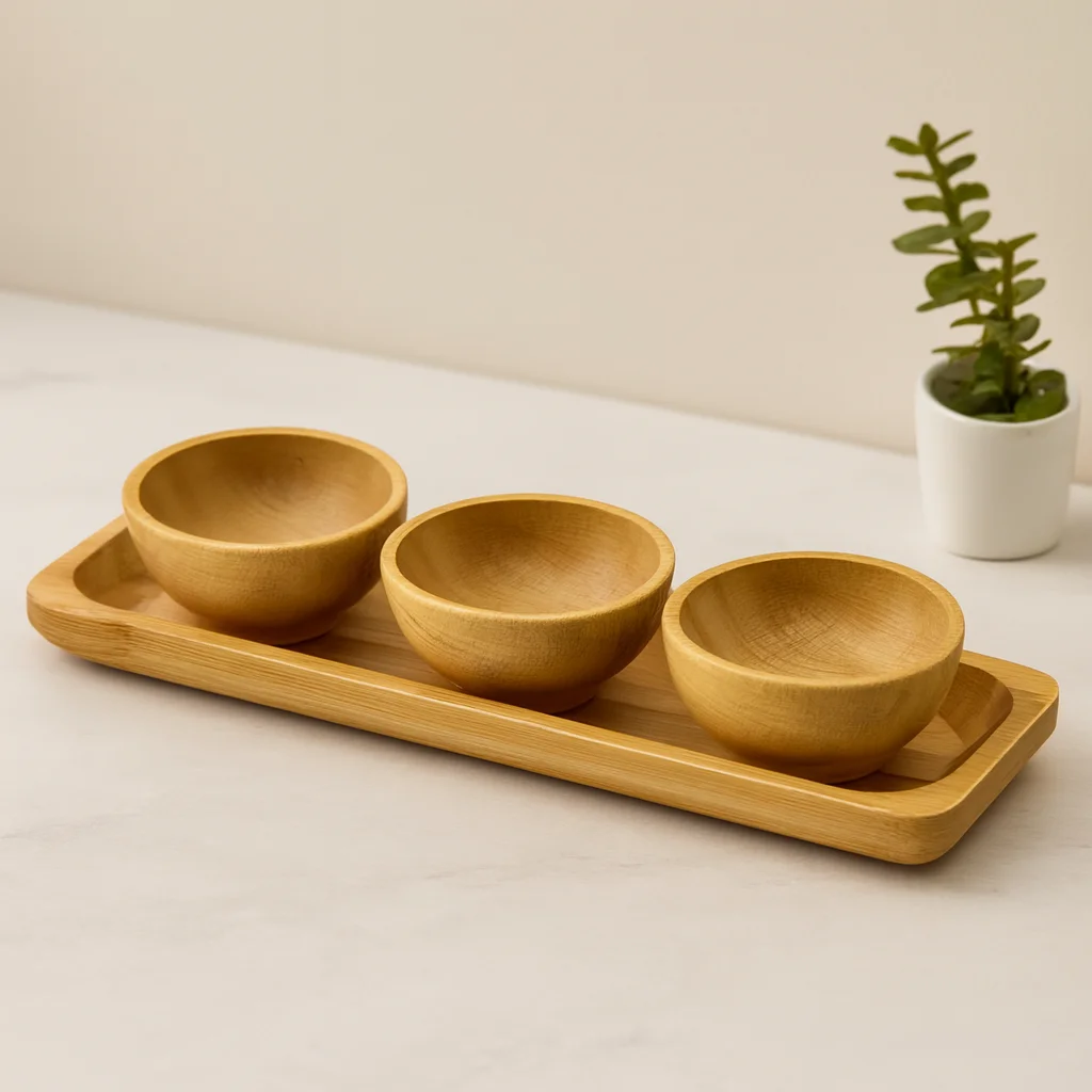 Bambu Lokumluk ve Çerezlik Seti 3'lü Sunum Tepsili (6 cm)