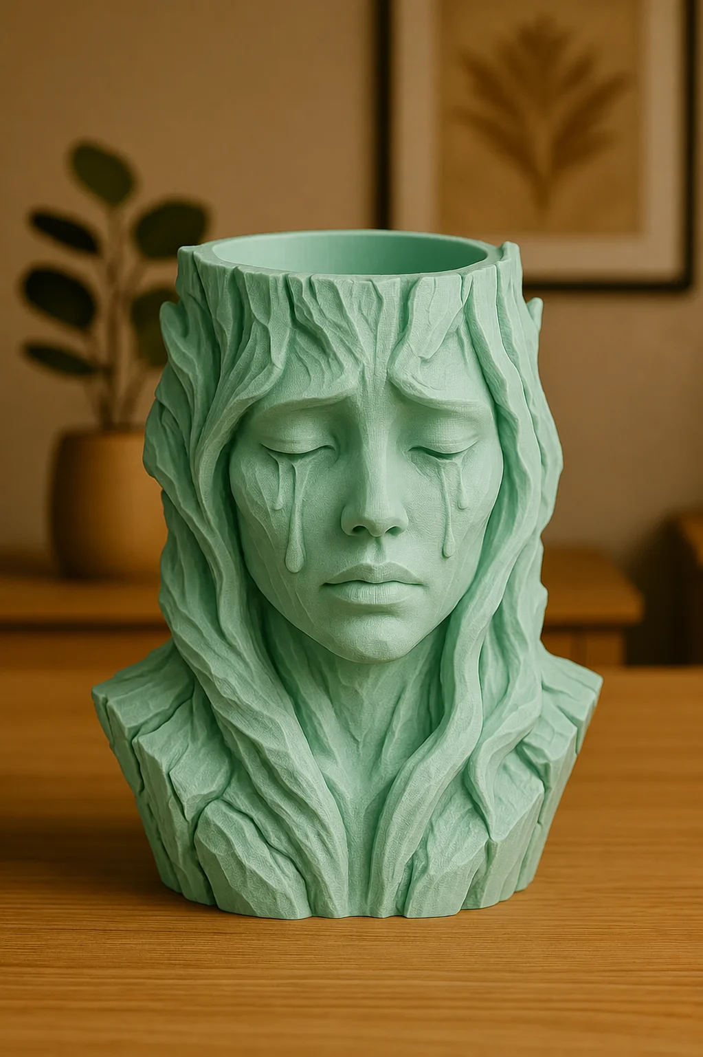 3D Baskı Ağlayan Kadın Büst Saksı - Sanatsal Dekoratif Saksı - Mint