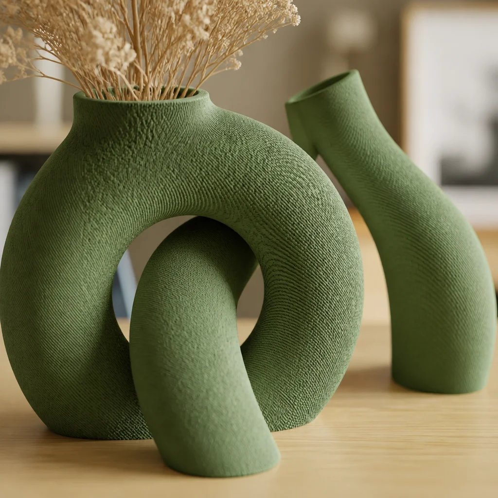 3D Baskı Interlocking Vazo - İç İçe Geçen Dekoratif Vazo-Yeşil görsel 2