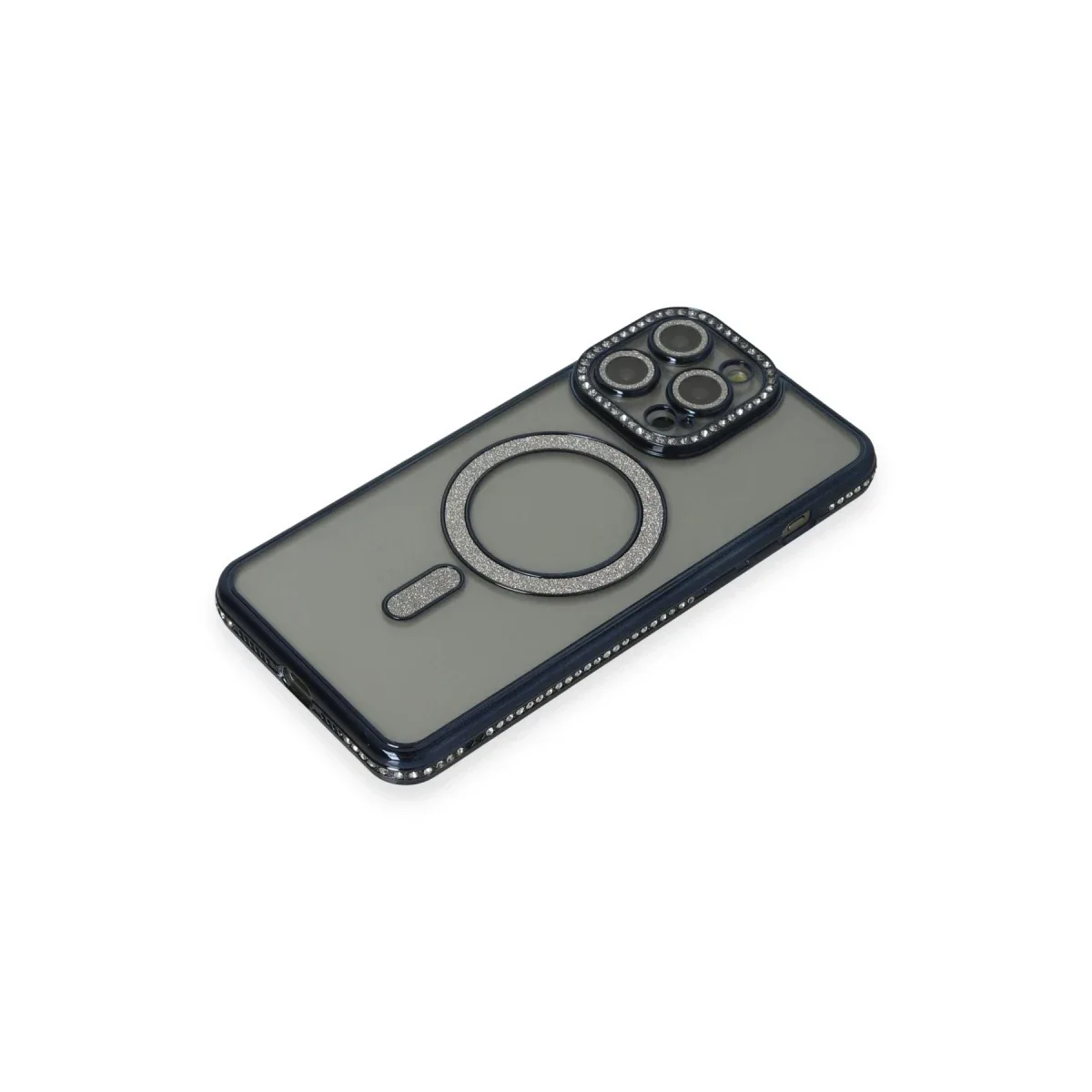 Apple iPhone 15 Pro Max Kılıf Joke Simli Magneticsafe Kılıf - Lacivert görsel 3