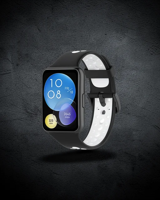 Huawei Watch Fit 2 Spor Delikli Kordon - Siyah-beyaz