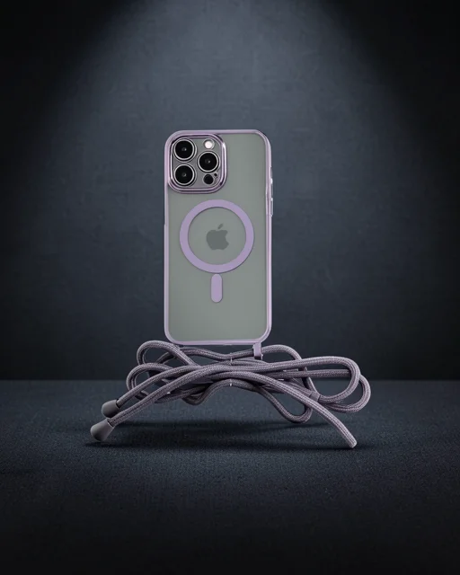 Apple İphone 12 Pro Kılıf Divo Lazer Askılı Magsafe Kapak - Lila