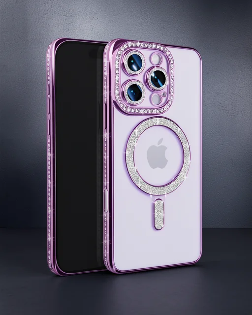 Apple İphone 16 Pro Max Kılıf Joke Simli Magneticsafe Kılıf - Derin Mor