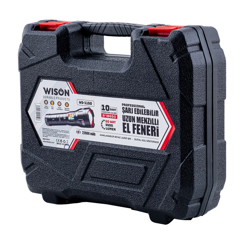 WS-1150 Uzun Menzilli 60 Watt 5500 Lümen Profesyonel Güçlü El Feneri görsel 3