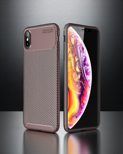 Apple İphone Xs Max Kılıf Auto Focus Karbon Kapak - Kahverengi