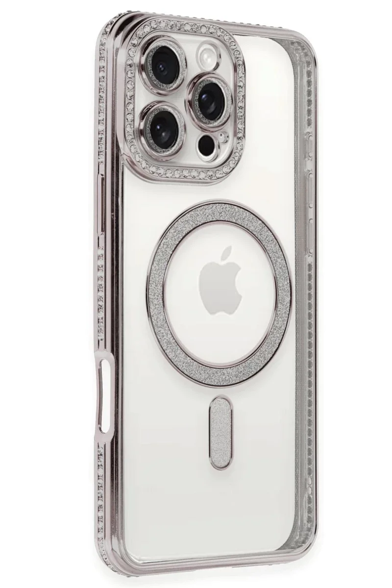 Apple iPhone 16 Pro Kılıf Joke Simli Magneticsafe Kılıf - Pembe