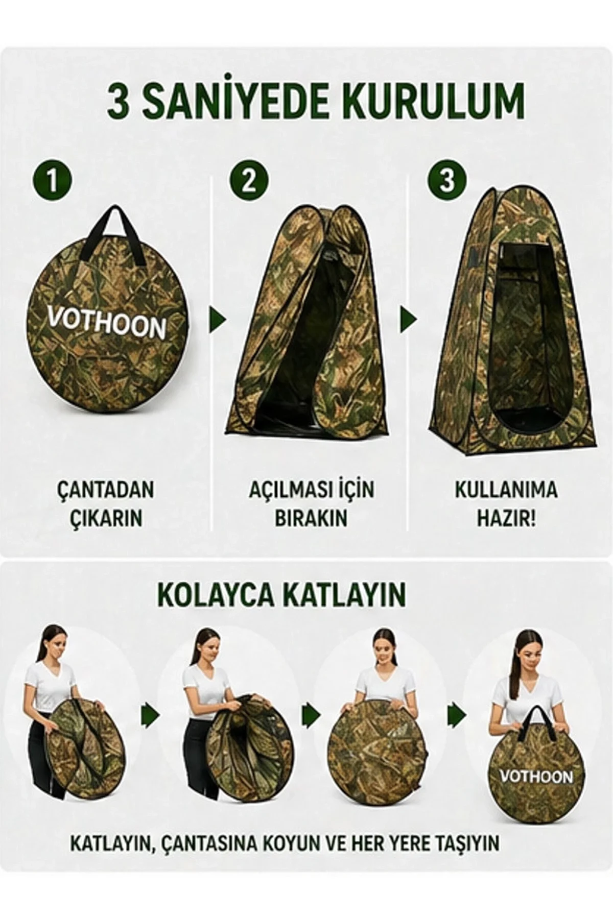 Otomatik Kabin Giyinme Çadırı 120x120x190 Cm Üst Havalandırma Yan Pencereli Duş & Wc Çadırı görsel 2