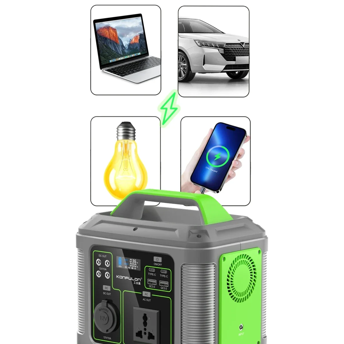 Konfulon CN04 Powerbank 300W 60.000 mAh 5W Led Işıklı Kamp Şarj PD 60W - Gri görsel 4