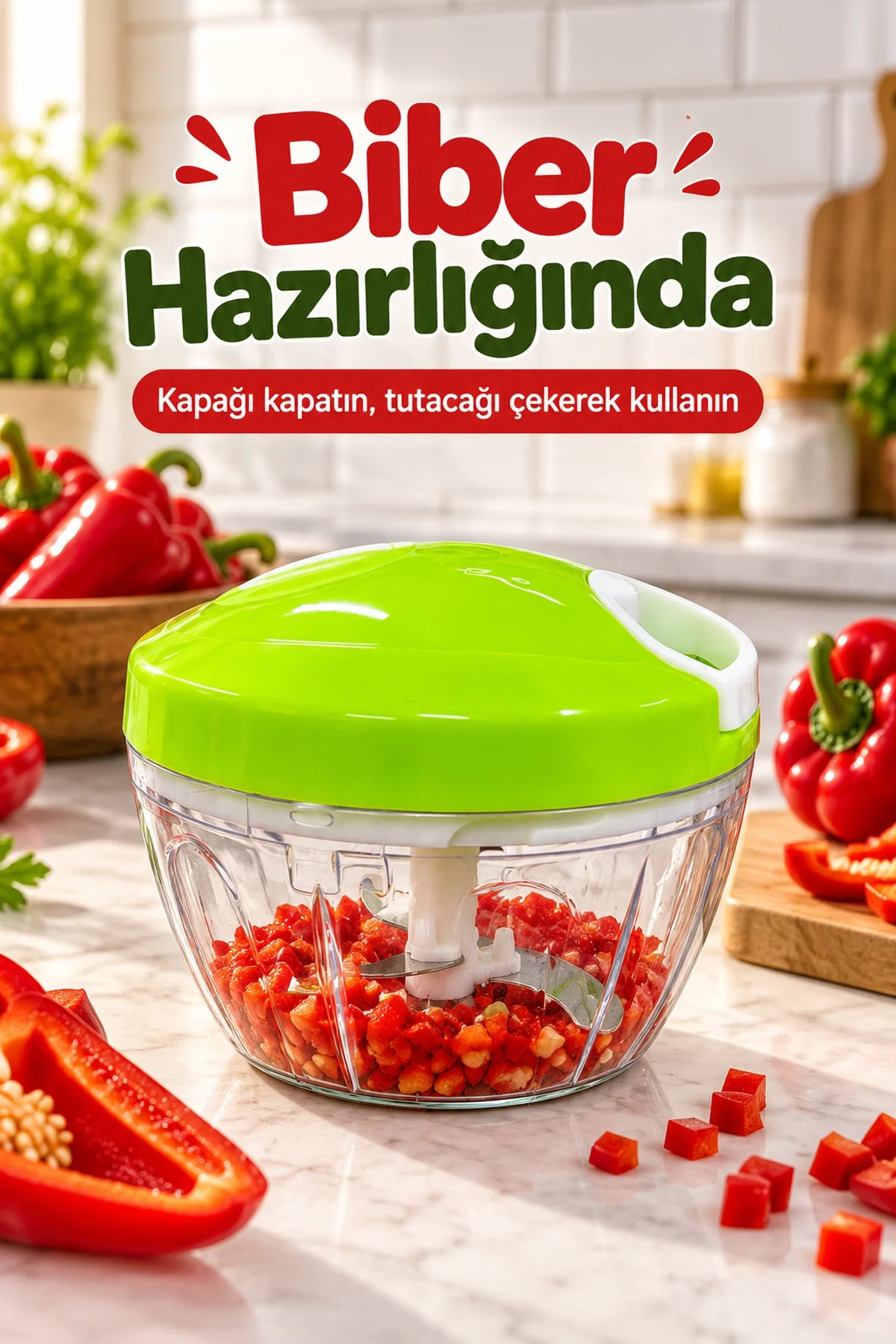 İpli Rondo Yeşil Kapaklı Şeffaf Hazneli Sebze Doğrayıcı görsel 4