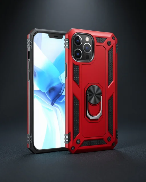 Apple İphone 12 Pro Max Kılıf Sofya Yüzüklü Silikon Kapak - Kırmızı