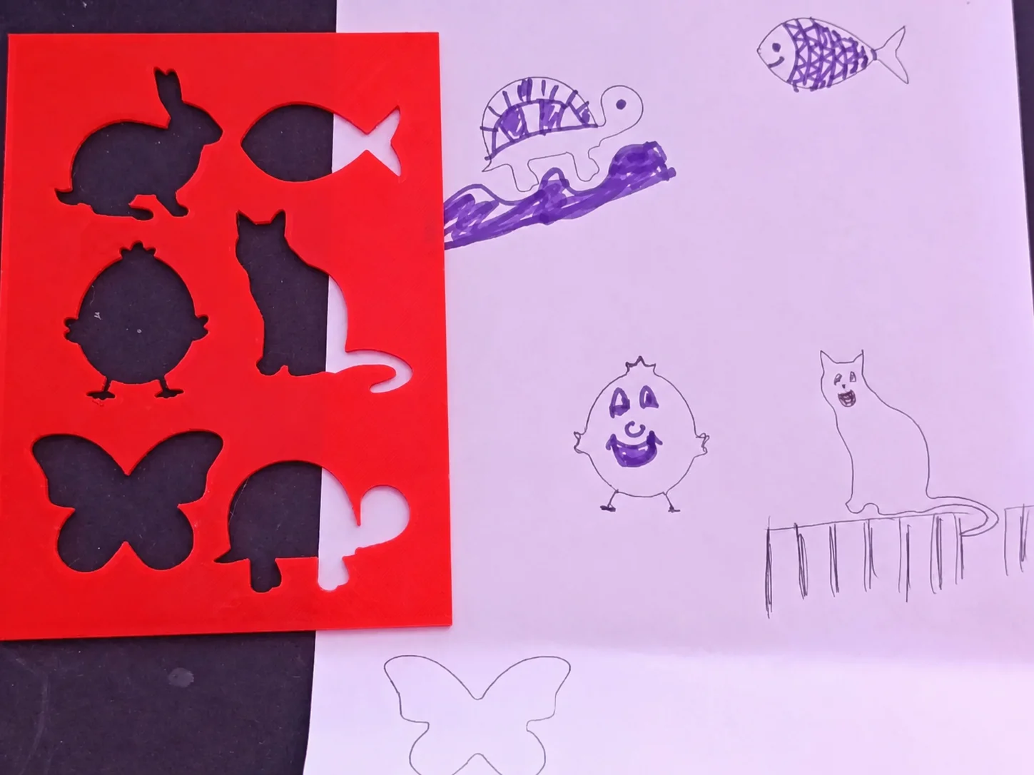 3D Baskı Hayvan Figürleri Çizim Şablonu - Çoklu Desen Kalıbı - Kırmızı