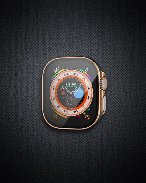 Apple Watch Ultra 49mm Legend Camlı Kasa Ekran Koruyucu - Siyah-gold