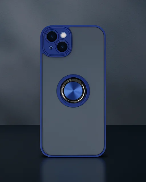 Apple İphone 14 Kılıf Montreal Yüzüklü Silikon Kapak - Lacivert