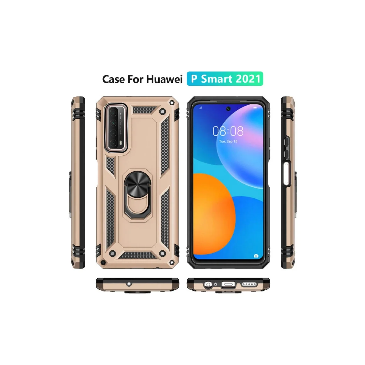 Huawei P Smart 2021 Kılıf Sofya Yüzüklü Silikon Kapak - Gold görsel 3