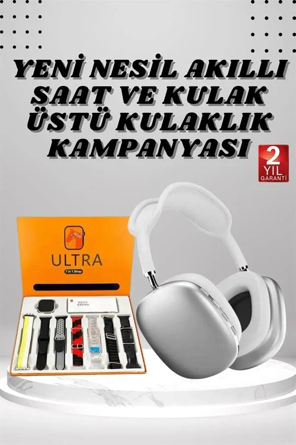 Kulak Üstü P9 Kablosuz Bluetooth Kulaklık ve 7 Kordonlu Akıllı Saat görsel 2