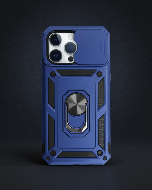 Apple İphone 14 Pro Max Kılıf Pars Lens Yüzüklü Silikon - Lacivert