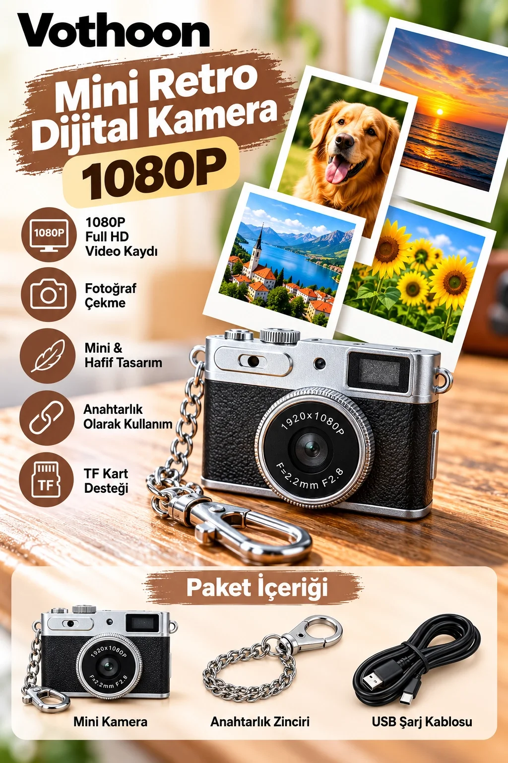 Mini Retro Dijital Kamera 1080P Full HD Fotoğraf & Video Çekimi LCD Ekran Mini Kamera TF Kart Destekli görsel 2