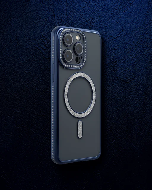 Apple İphone 15 Pro Kılıf Joke Simli Magneticsafe Kılıf - Lacivert