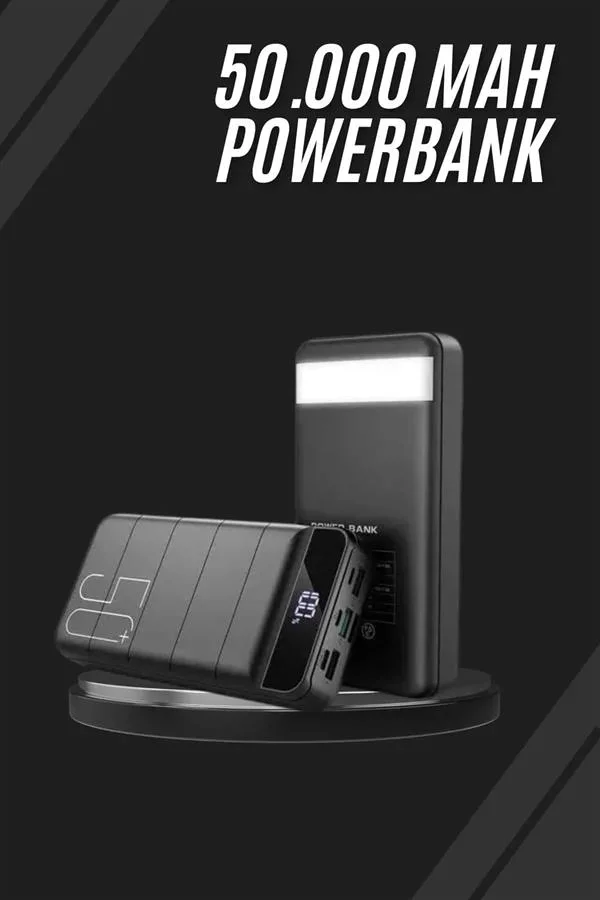 Taşınabilir Powerbank 50.000 mAh 4 Girişli Hızlı Şarj Led Göstergeli Fenerli Şarj görsel 2