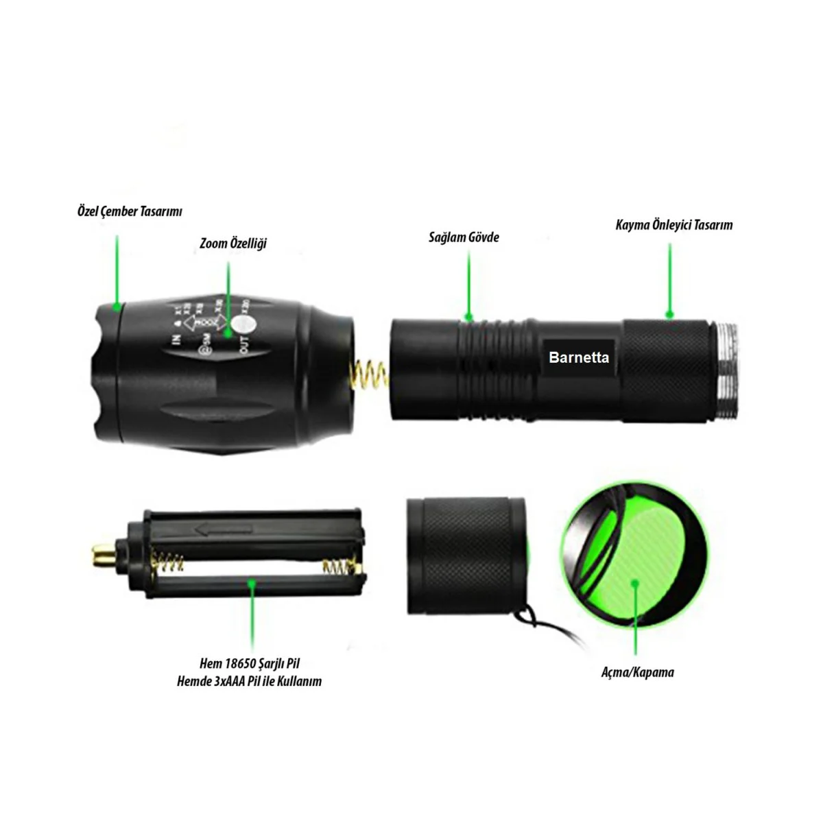 BRS20 XML T6 Led 2000 Lümen El Feneri görsel 3