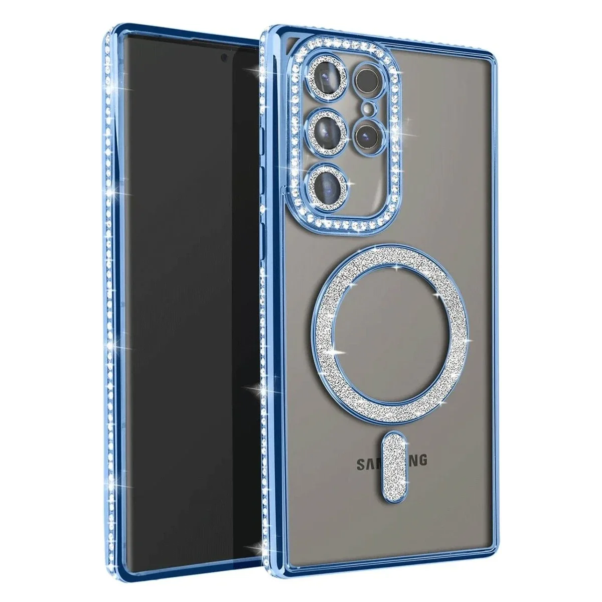 Samsung Galaxy S25 Ultra Kılıf Joke Simli Magneticsafe Kılıf - Mavi