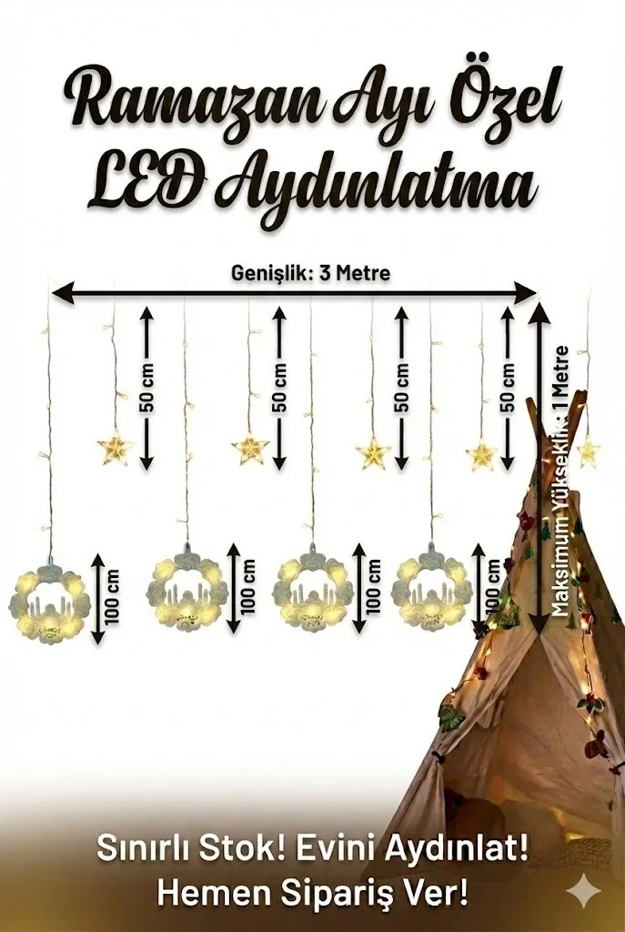 Ramazan Perde LED Işık 3 Metre görsel 3