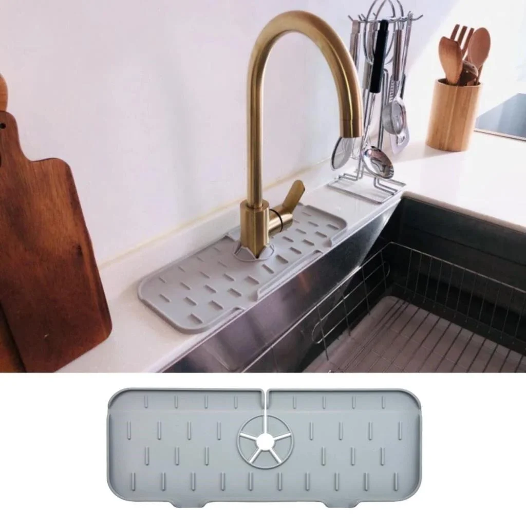 Lavabo İçin Silikon Esnek Mat Musluk Sapı Damlama Tutucu Raf Mutfak Tezgahı Sıçrama Koruma (adet fiyatıdır) görsel 5