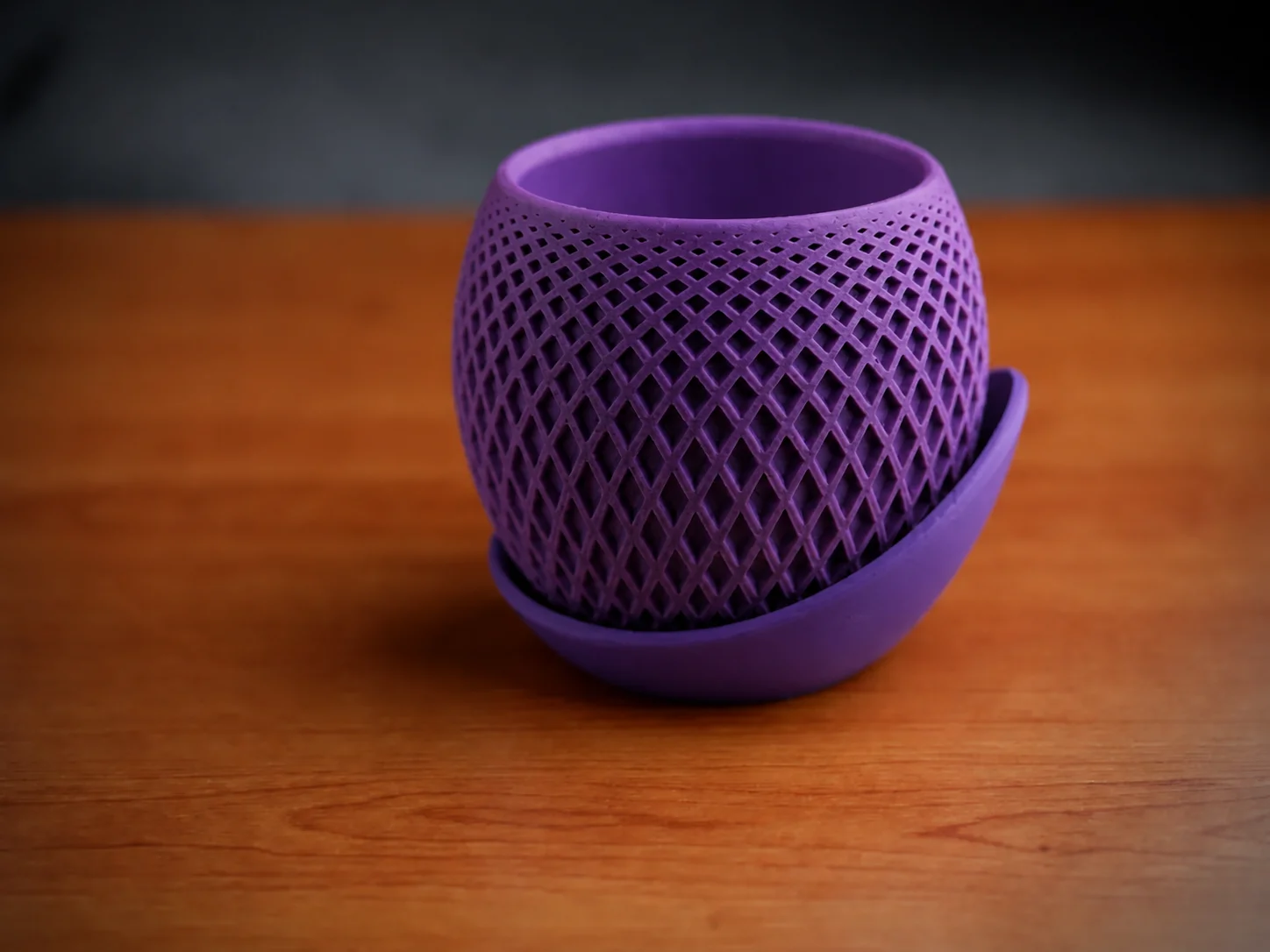 3D Baskı Küre Saksı - Kafes Dokulu İki Parçalı Dekoratif Saksı - Mor-Mor