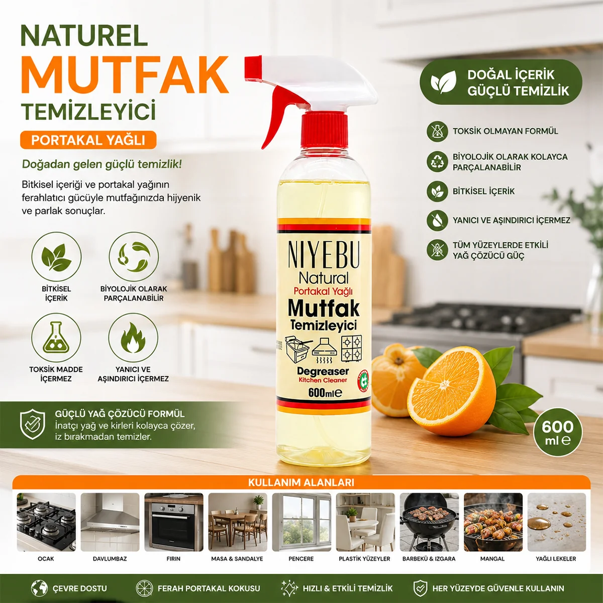 Portakal Kokulu Mutfak Temizleyici 600ml görsel 2