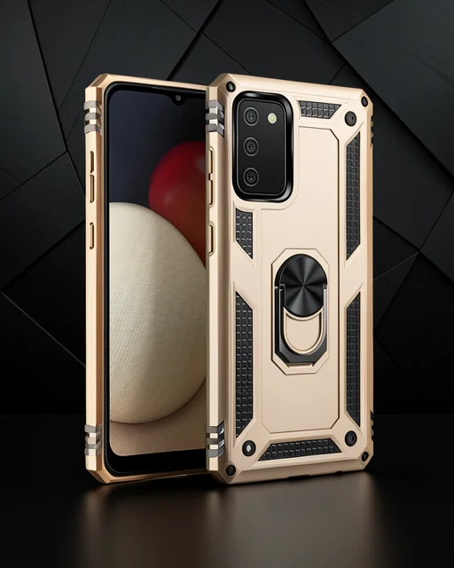 Samsung Galaxy A02s Kılıf Sofya Yüzüklü Silikon Kapak - Gold