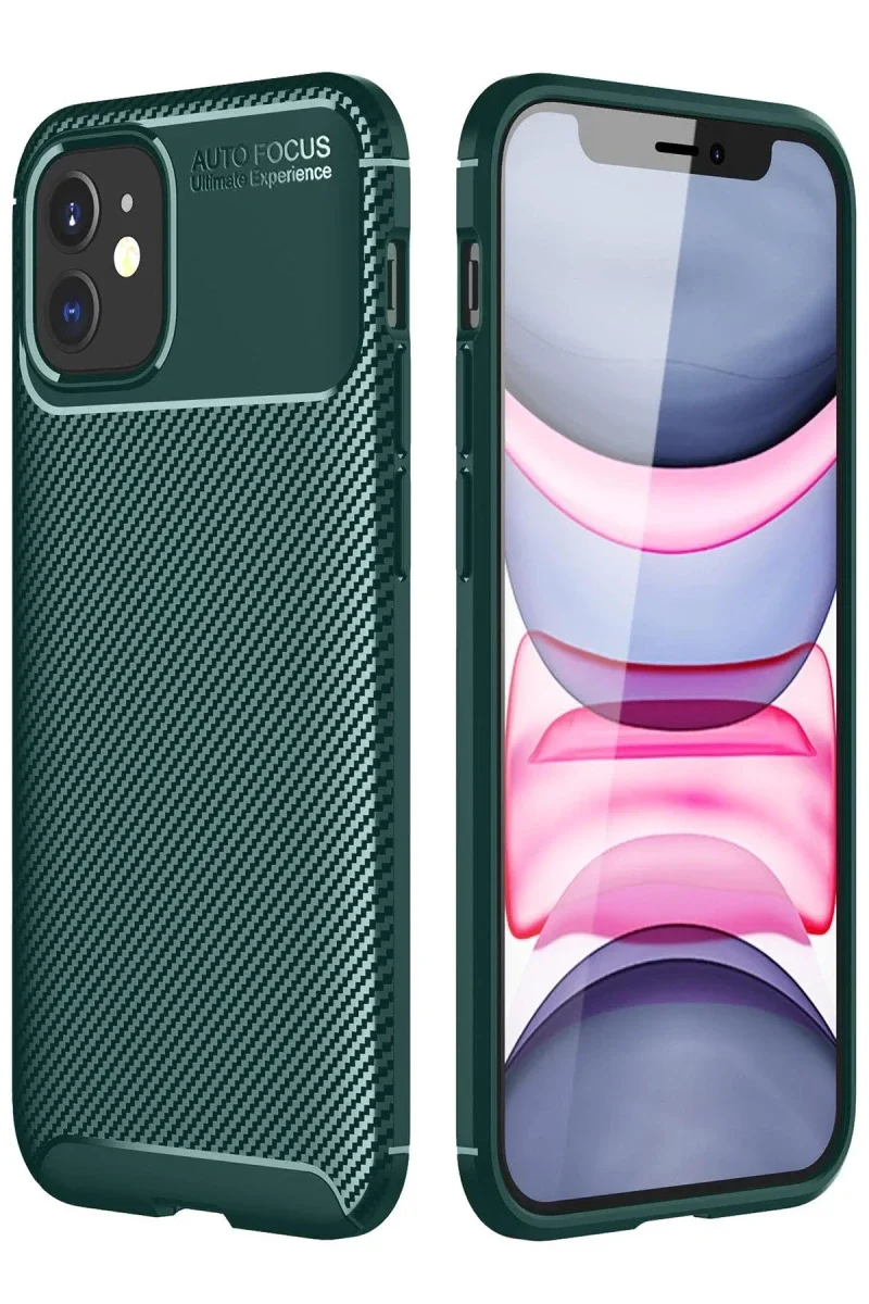 Apple iPhone 12 Mini Kılıf Auto Focus Karbon Kapak - Yeşil
