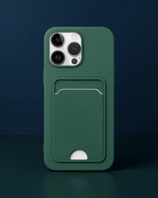 Apple İphone 14 Pro Kılıf Kelvin Kartvizitli Silikon - Koyu Yeşil
