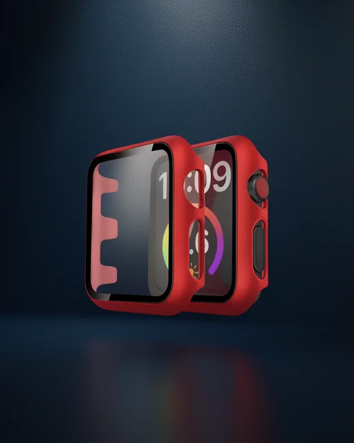 Apple Watch 44mm Camlı Kasa Ekran Koruyucu - Kırmızı