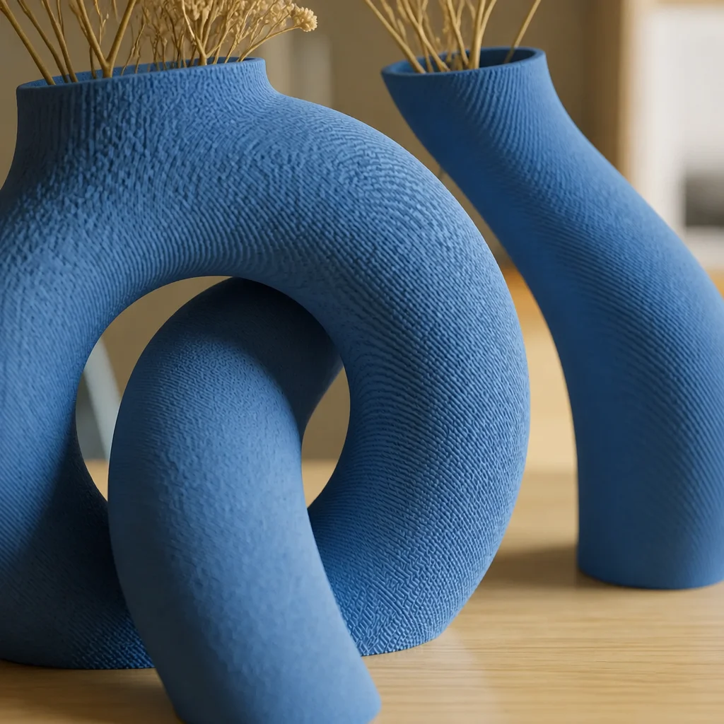 3D Baskı Interlocking Vazo - İç İçe Geçen Dekoratif Vazo-Mavi görsel 2