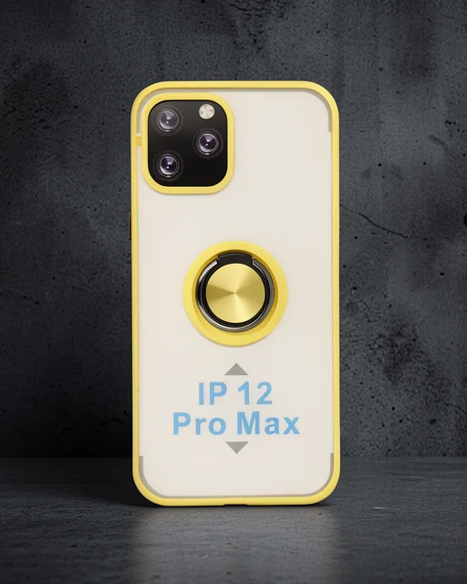 Apple İphone 12 Pro Kılıf Montreal Yüzüklü Silikon Kapak - Sarı
